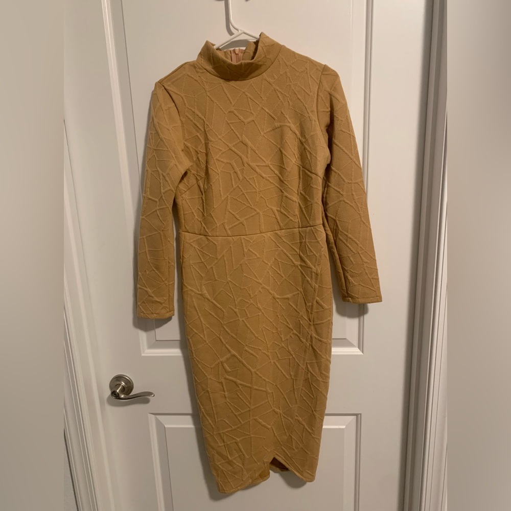 Ivy City Co Tan Long Sleeve Sheath Dress